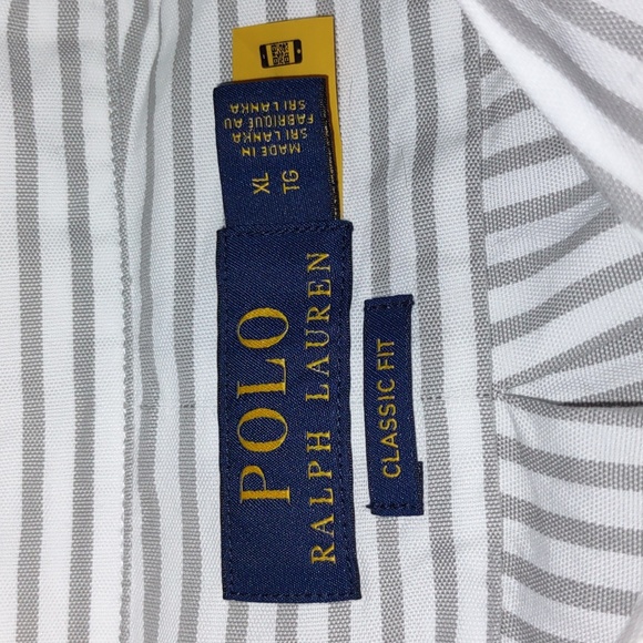 NWT Polo Ralph Lauren Classic Fit Size XL Grey White Stripe Button Down Shirt - Picture 3 of 14